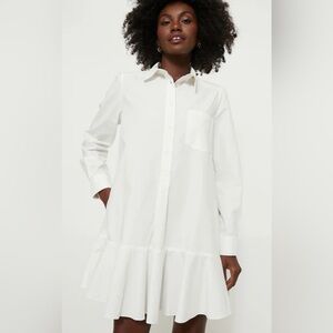 TUCKERNUCK White Cotton Poplin Callahan Shirt Dress Mini  Drop Waist Size Small